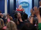 White House Press Secretary Karoline Leavitt takes questions from reporters during a news briefing.