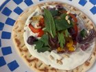 Dezi Madafferi’ roasted vegetable and labneh flatbread.