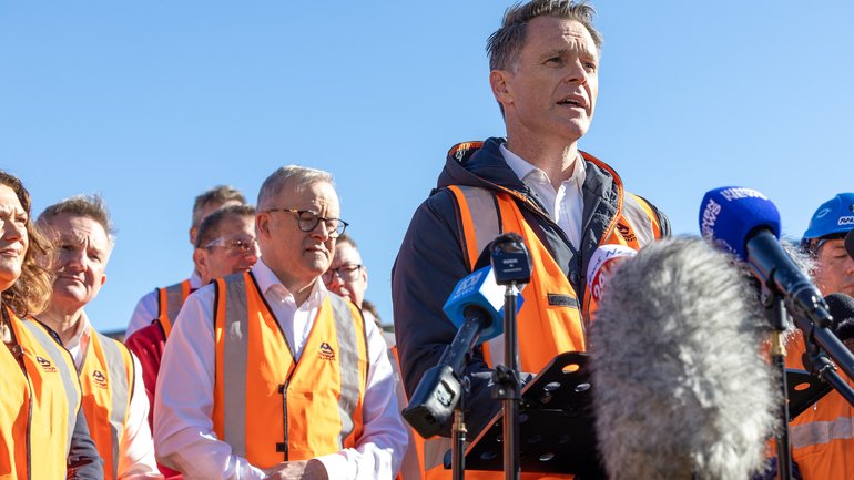 Premier Chris Minns visits Tomago Aluminium Smelter with Anthony Albanese on Thursday.