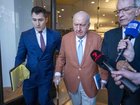 Veteran broadcaster Alan Jones leaves Downing Centre Court as he battles allegations he sexually touched and indecently assaulted six men. 