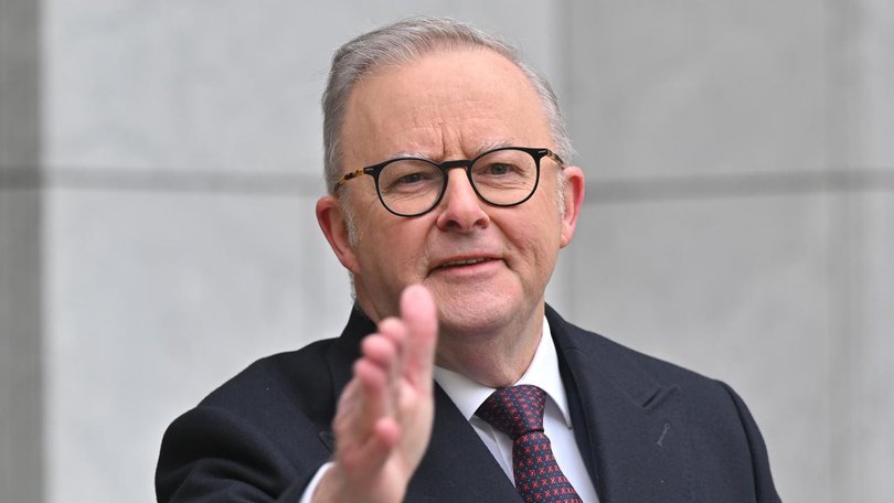 Prime Minister Anthony Albanese told reporters he conducts interviews using hand gestures. (Mick Tsikas/AAP PHOTOS)
