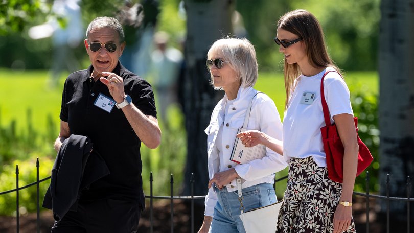 Bob Iger and his wife Willow Bay with Karlie Kloss at a tech conference last month.