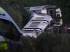 The scene where two people have been seriously injured after a train with around 150 people on board derailed near Lewes railway station in East Sussex. 