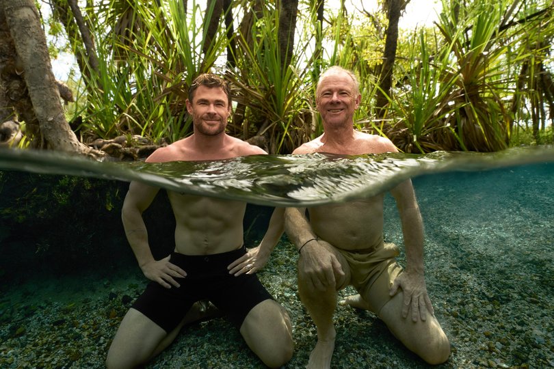 Chris Hemsworth and his father Craig Hemsworth at a blessing in Bulman.  