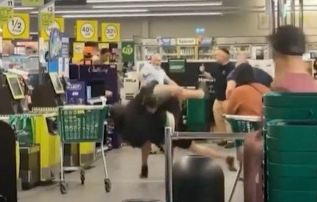 A Queensland shopper has been praised for stepping in and tackling a man accused of assaulting four people at a Woolworths supermarket in Brisbane’s north.