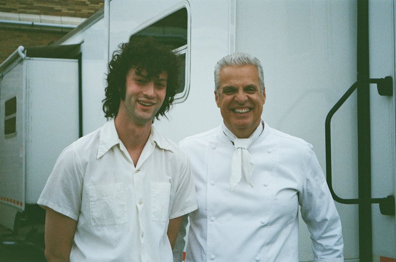 Dominic Sessa with Anthony Bourdain’s friend, Eric Ripert, who has a cameo in the film.
