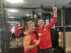 Justin Langer with strength and conditioning coach Darren Veness.