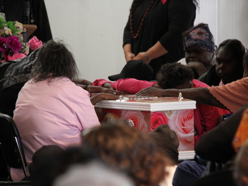 Hundreds of mourners gathered at Alice Springs Garden Cemetery for the funeral of Kumanjayi Little Baby. Picture; NewsWire/ Gera kazakov