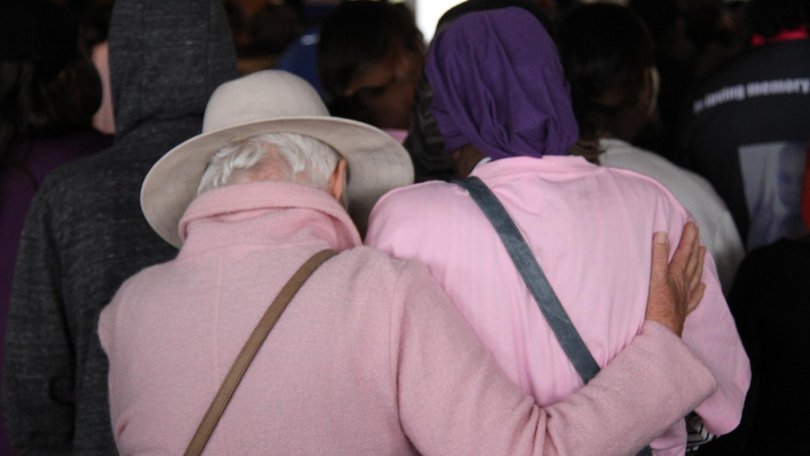 Many people wore pink, the five-year-old’s favourite colour, to honour her at the public service. Picture: NewsWire/ Gera kazakov