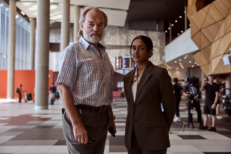 Hugo Weaving and Shabana Azeez in The Airport Chaplain.