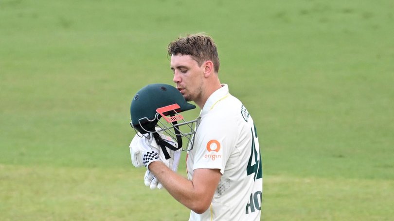 Cameron Green celebrates his century at Darwin in an innings that could transform his fortunes. (James Ross/AAP PHOTOS)