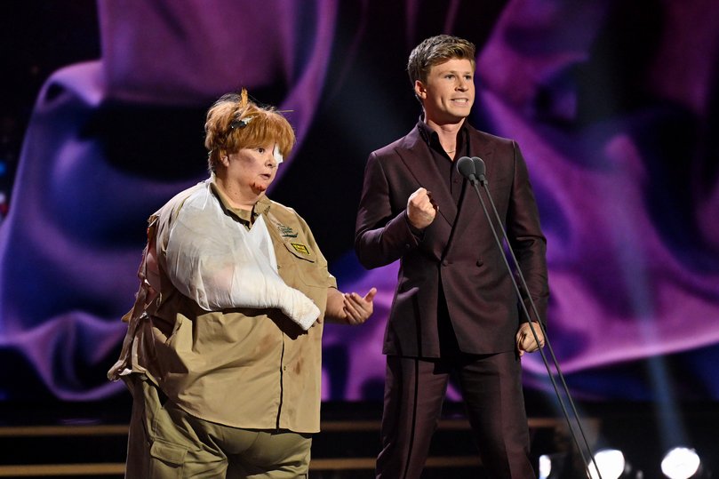 Magda Szubanski and Robert Irwin speak onstage during the 66th TV WEEK Logie Awards.