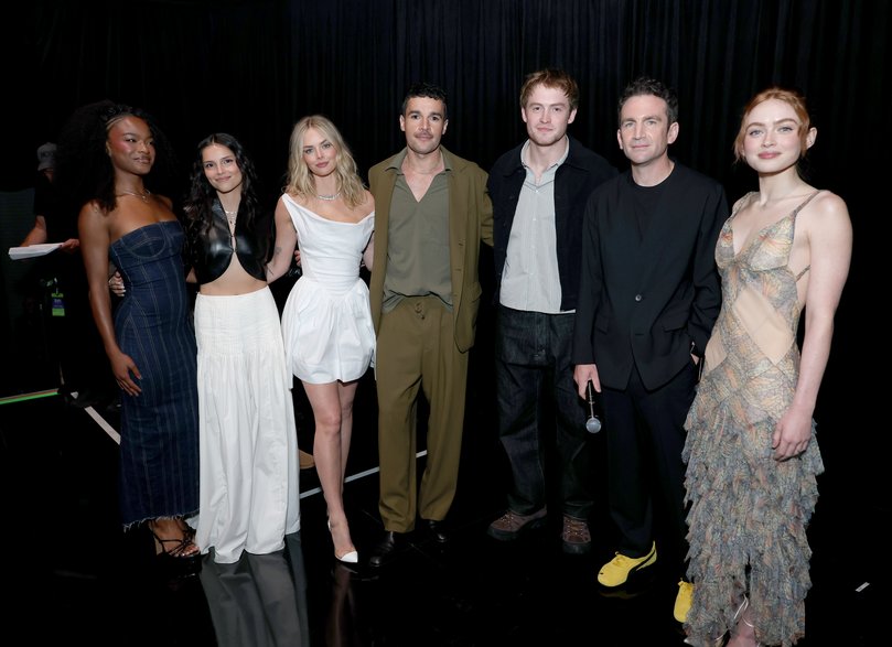 \Maya Boyd, Inde Navarrette, Samara Weaving, Christopher Abbott, Kit Connor, Jake Schreier and Sadie Sink at the Disney Entertainment Showcase.