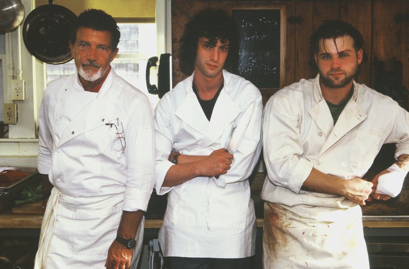 Antonio Banderas, Dominic Sessa and Leo Woodall in Tony.