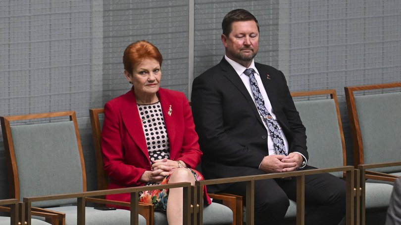 One Nation leader Pauline Hanson with new One Nation MP David Farley in Federal Parliament last week.