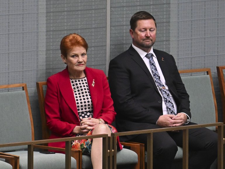 One Nation leader Pauline Hanson with new One Nation MP David Farley in Federal Parliament last week.