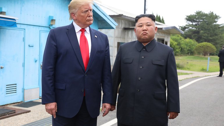 North Korean leader Kim Jong Un and US President Donald Trump inside the demilitarized zone separating the South and North Korea on June 30, 2019.