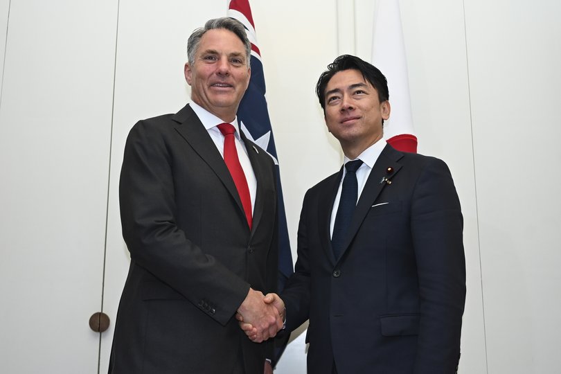 Deputy Prime Minister and Minister for Defence Richard Marles and Koizumi Shinjiro at Parliament House in Canberra.