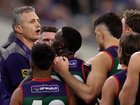 Justin Longmuir addressing his Dockers players last weekend.