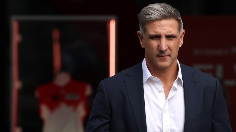 Sydney Swans CEO Matthew Pavlich walks out of Swans HQ to speak to the media.