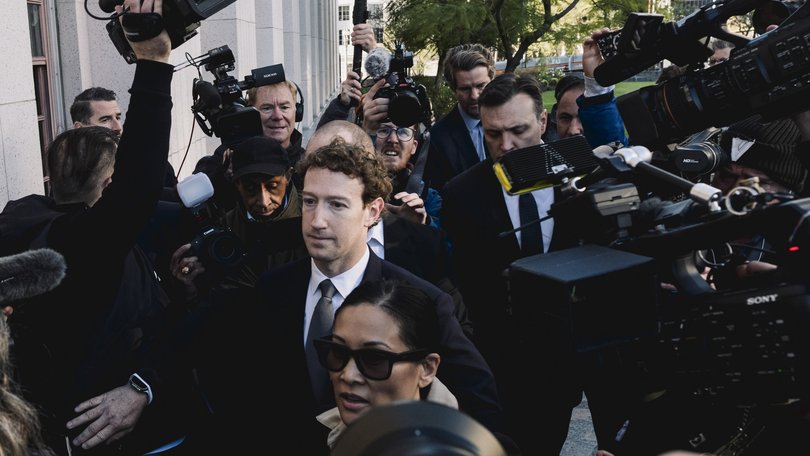 Mark Zuckerberg, Meta’s chief executive, arrives to testify in a tech addiction trial at California Superior Court of Los Angeles County in Los Angeles.