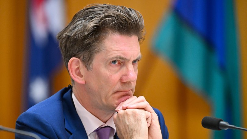 Deputy Governor of the Reserve Bank of Australia (RBA) Andrew Hauser reacts during Senate Estimates at Parliament House in Canberra, Thursday, February 27, 2025. (AAP Image/Lukas Coch) NO ARCHIVING