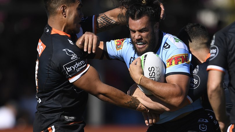 Cronulla Sharks prop Toby Rudolf in action.