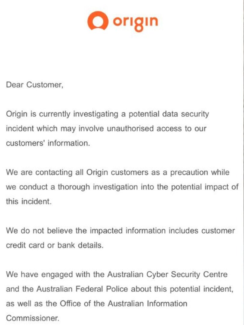 An email sent to Origin customers.
