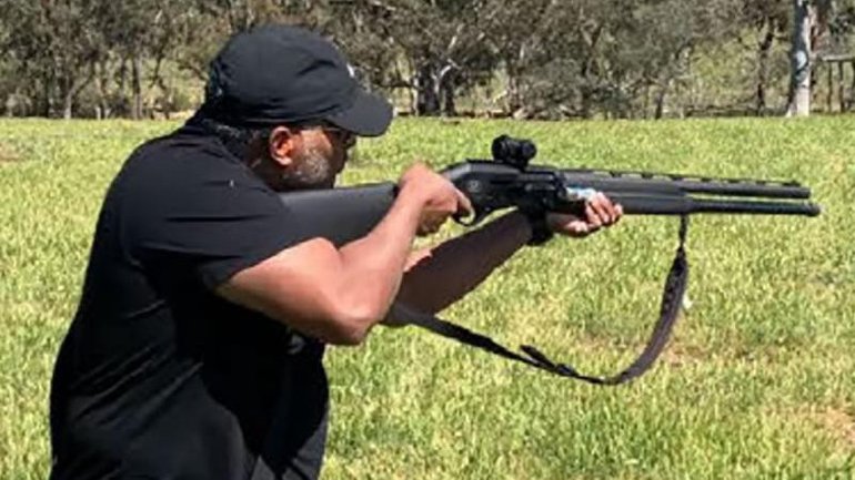 One of the perpetrators of the Bondi massacre, Sajid Akram, shown undertaking firearms training. 