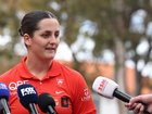Lucy McEvoy of the Swans speaks to the media during a Sydney Swans AFLW press conference