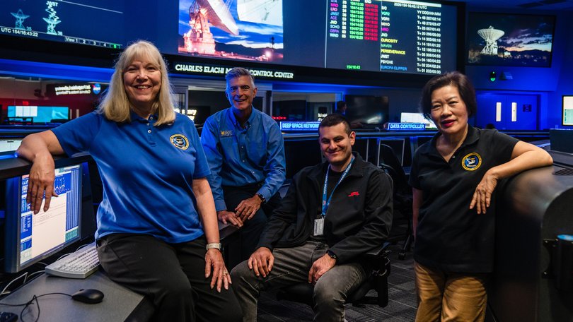 Linda J. Spilker, Kareem Badaruddin, Nshan Kazaryan and Sun Matsumoto at NASA’s Jet Propulsion Laboratory in California.