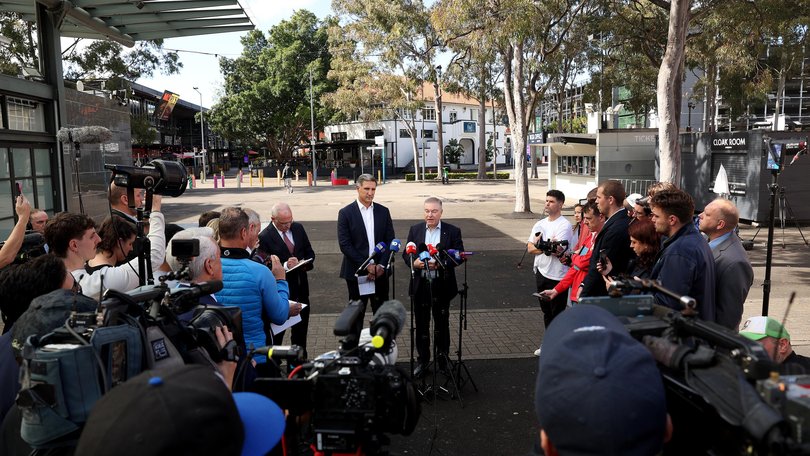 SYDNEY, AUSTRALIA - AUGUST 19: Sydney Swans Chairman Andrew Pridham (R) and CEO Matthew Pavlich speak to the media during a Sydney Swans AFL press conference at Sydney Swans HQ on August 19, 2026 in Sydney, Australia. (Photo by Mark Metcalfe/Getty Images) Mark Metcalfe