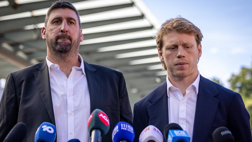 Sydney Swans senior coach Dean Cox and captain Callum Mills fronted the media on Friday. Picture: NewsWire / Nadir Kinani