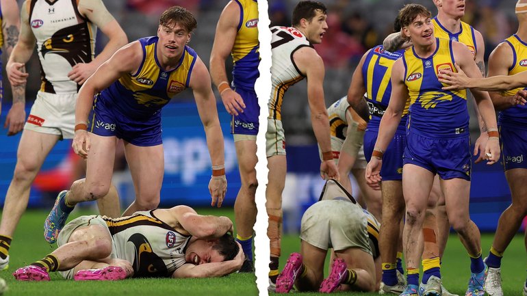 Harley Reid after the tackle on Jai Newcombe.