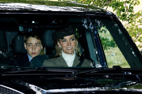 Prince George of Wales and Catherine, Princess of Wales, Duchess of Rothsay arrive ahead of a service at Crathie Kirk Church.