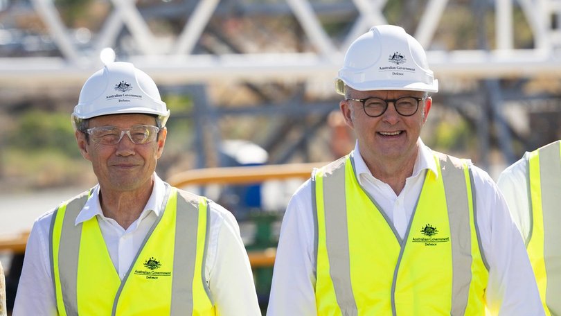 Premier Roger Cook, Prime Minister Anthony Albanese and Minister for Defence, Richard Marles at BAE Systems Henderson.