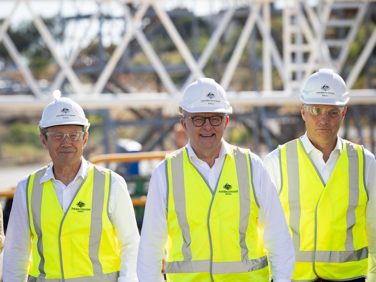 Premier Roger Cook, Prime Minister Anthony Albanese and Minister for Defence, Richard Marles at BAE Systems Henderson Andrew Ritchie