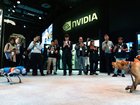 A dog interacts with a robotic dog during the Nvidia GTC (GPU Technology Conference) in Washington, DC, in October 25.