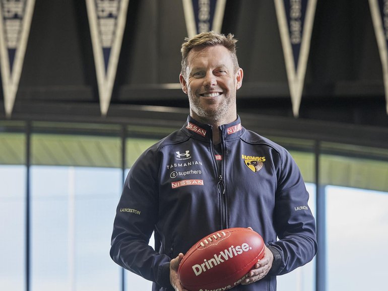 Hawthorn coach Sam Mitchell is promoting a DrinkWise campaign ahead of this season's finals. DrinkWise.