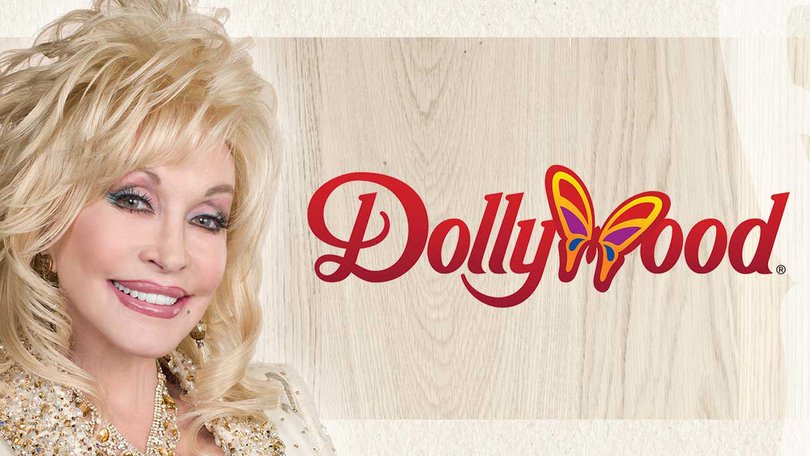 Dolly Parton on a Dollywood sign.