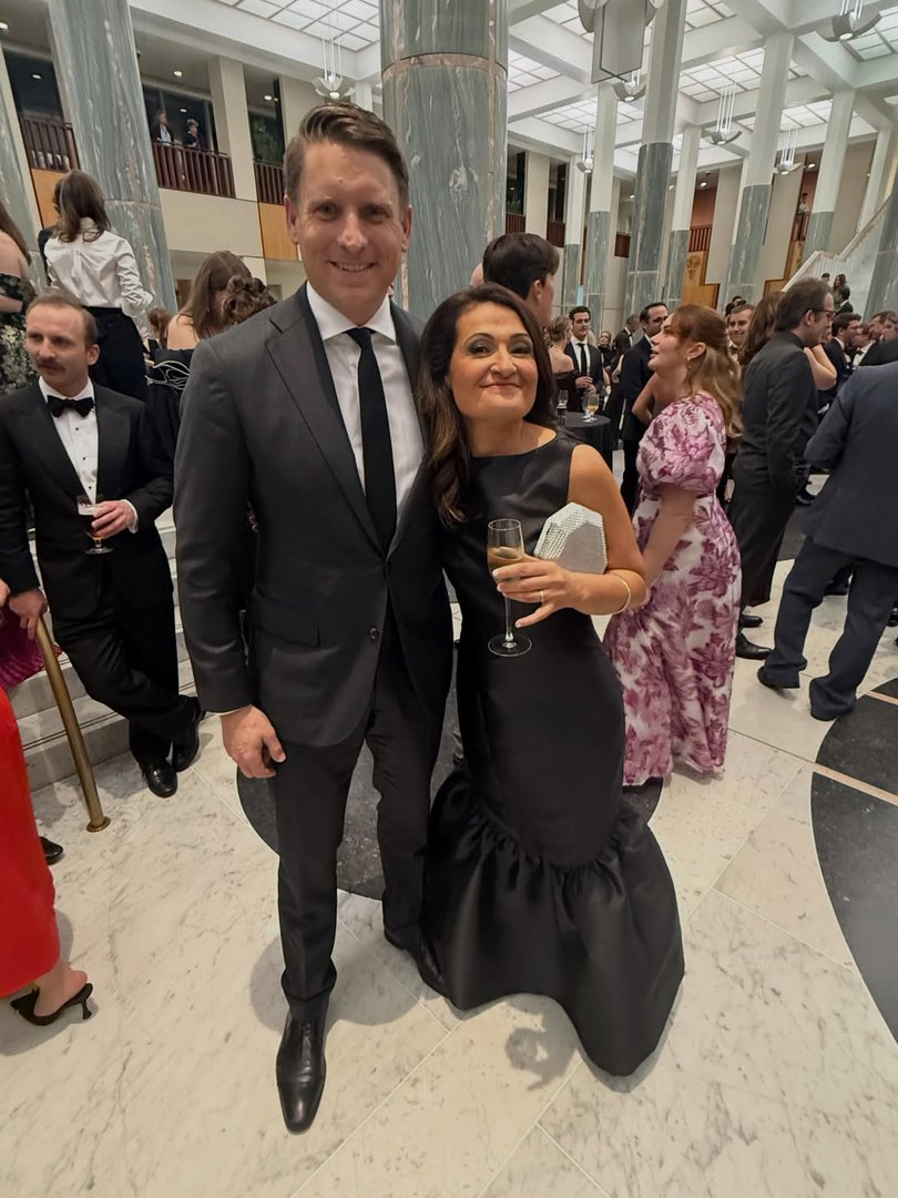 Andrew Hastie and Patricia Karvelas at the 2026 mid-winter ball in Parliament House, Canberra