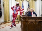 Musician Kid Rock appears alongside President Donald Trump in the Oval Office. 