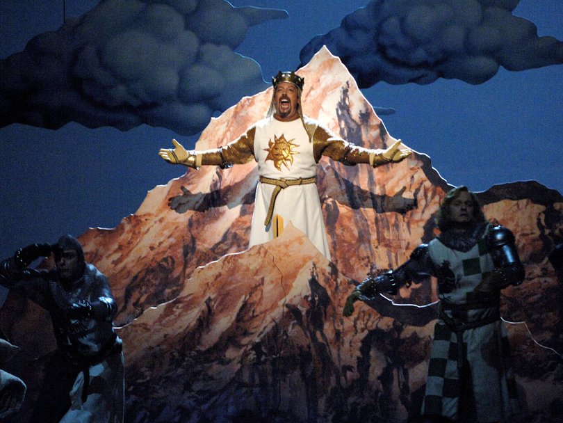 Tim Curry performs a scene from Monty Python's Spamalot.