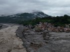 A drone view shows mud covering properties following a flash flood in Trishuli, Nuwakot district, Nepal.