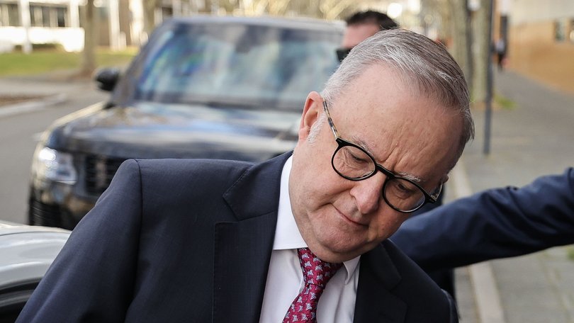 Prime Minister Anthony Albanese is pictured leaving ABC Radio Perth today.