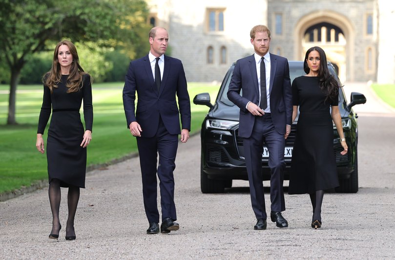 Catherine, Princess of Wales, Prince William, Prince of Wales, Prince Harry, Duke of Sussex, and Meghan, Duchess of Sussex at Windsor Castle on September 10, 2022 in Windsor, England. 