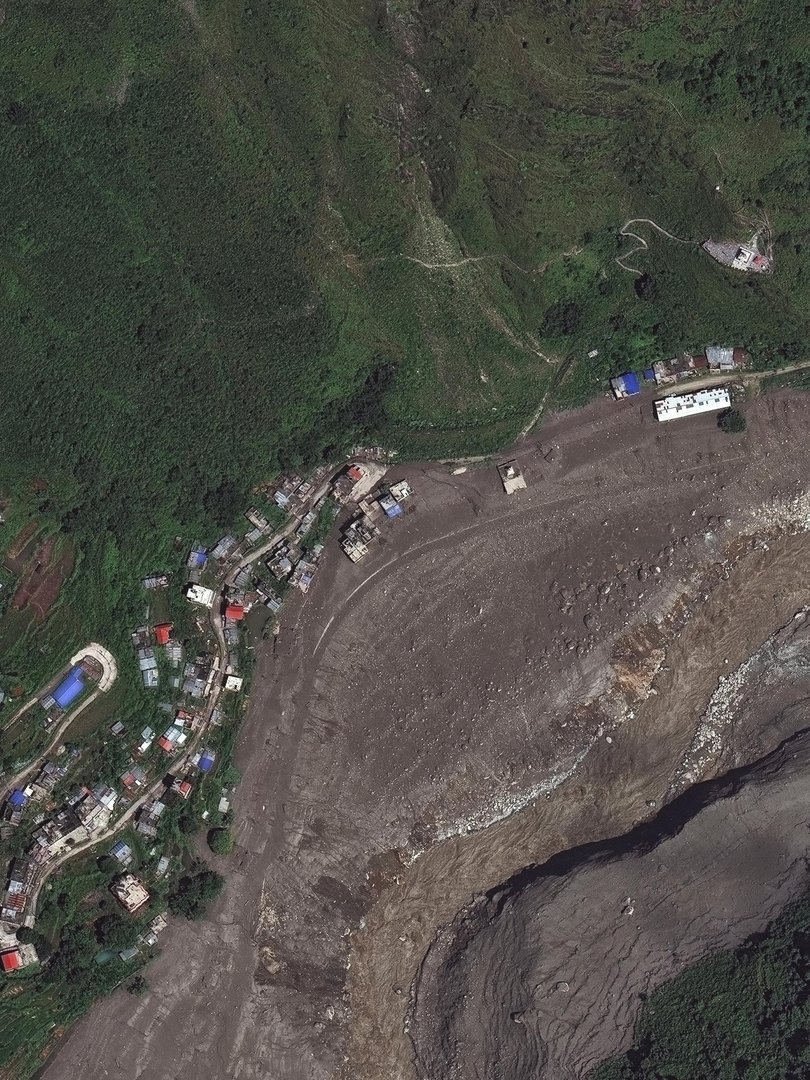 The floods have caused widespread destruction across parts of Nepal and China. Picture: X / Vantor