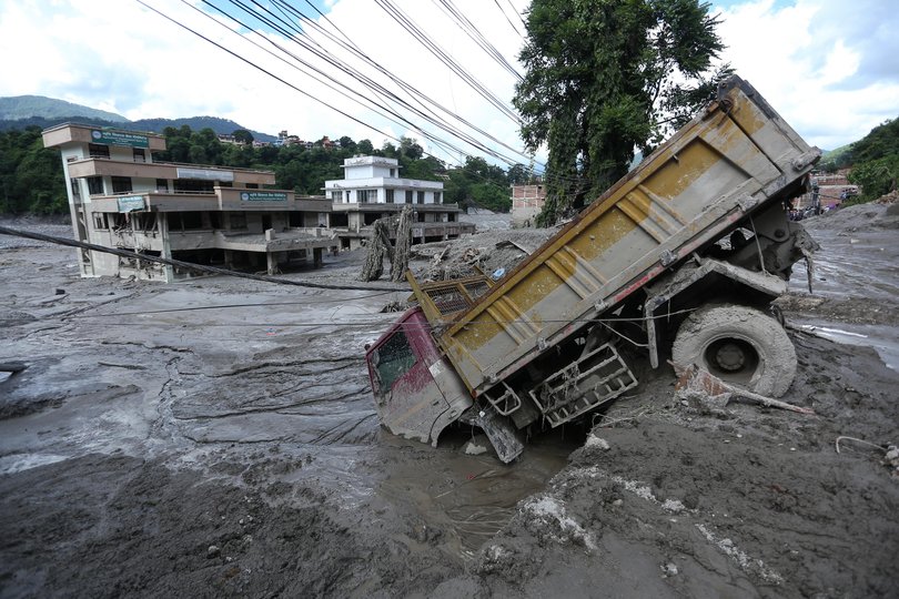 A flood-affected area in Nuwakot, Nepal.