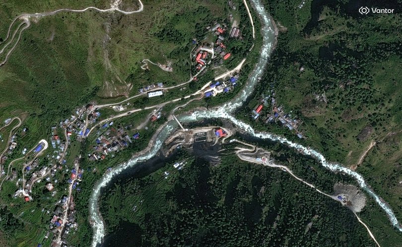 Satellite imagery reveals the aftermath of the devastating floods along the Nepal-China border.