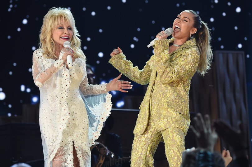 Dolly Parton and Miley Cyrus perform onstage during the 61st Annual GRAMMY Awards at Staples Center on February 10, 2019.